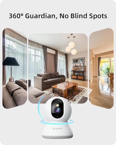 blurams 2K Indoor Camera, 5G Home Security Camera, 360° View Pet Camera with Phone App, Free Human/Motion/Sound Detection, Auto Tracking, Dual-Band WiFi6, Night Vision, Works with Alexa(2 Pack)