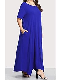 Shele - Vestido largo de manga 3 4 para mujer, con botones y bolsillos, talla grande