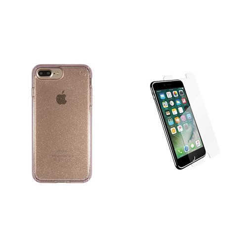 Speck Products Presidio Clear+Glitter Case for iPhone 7 Plus - Gold Glitter/Rose Pink Clear and Speck Products Screen Protector for iPhone 7 Plus - Clear Bundle