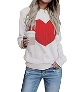 BYSCHAGRL Womens Heart Pullover Sweaters Long Sleeve Cute Crewneck Kintted Tops