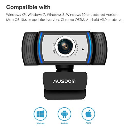 1080P Webcam, AUSDOM AW33 Full HD Web Cam with Built-in Noise Reduction Microphone Stream USB Web Camera for Zoom Meeting, Video Conferencing, Online Work, Home, Office,YouTube, Skype, and Streaming