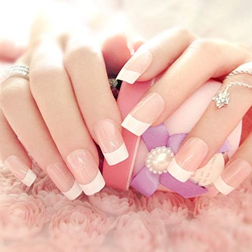 24pcs Nail Art Sets False Nails Fake Nails Natural French Long False Nails Acrylic Full Cover Nails with Nail Glue (1#)