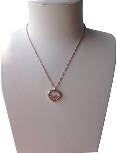 J shine Women Girl Rose Gold-tone Stainless Steel Happy Heart Rolling Crystal Pendant Necklace &amp; Gn700