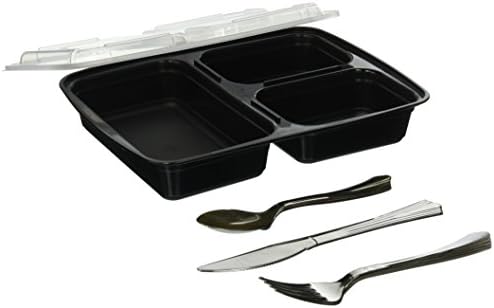 Upacke Meal Prep 3-Compartment Food Containers with Lids for Portion Control, Stackable, Microwave, Dishwasher Safe, Bento Lunch Box with Bonus set Cutleries and Recipe eBooks, Set of 12