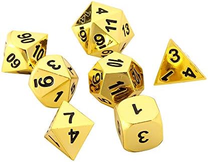 7 Pieces Polyhedral Dice Set Golden Painted with Black Numbers for RPG D&D or Math Teaching