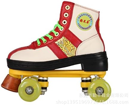 Ling@ Special double-row roller skates for ice rink the first layer leather roller skates