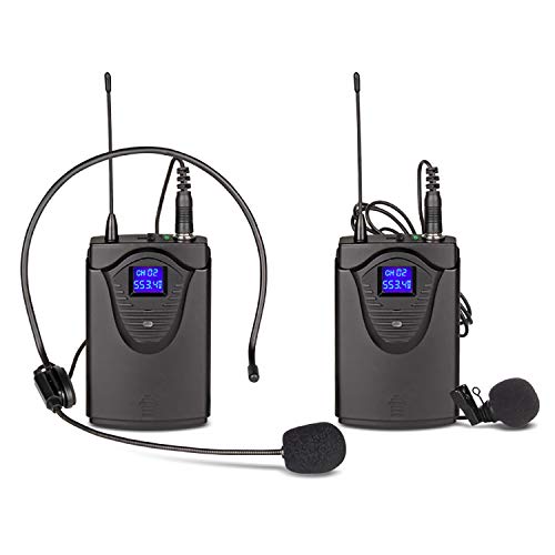 XTUGA EW240 UHF 4 Channel Wireless Bodypack Microphone System UHF Wireless Microphone System metal receiver with 4 transmitters Use for Family Party, Stage,Church, Small Karaoke Night (Frequency B)