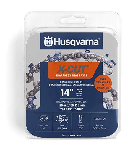 Husqvarna X-Cut S93G 35,6 cm Kettensägekette, 3/8 Zoll Teilung, 0,50 Zoll Gauge, 52 Drive Link Kettensägeblatt Ersatz, vorgespannt und geringer Rückschlag, Grau