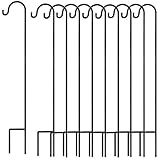 GrayBunny Shepherd Hook, 35 inch Black, Set of 10 Solid (Non-Hollow) Single Piece (No Assembly), Strong Rust Resistant Premium Metal Hanger For Weddings Plant Baskets Solar Lights Lantern & Mason Jars