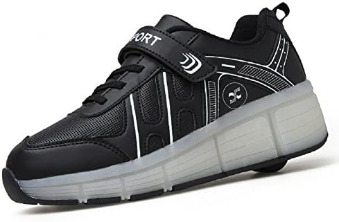 YCOMI Unisex LED Light Up 7 Color Roller Shoes Flashing Roller Sneakers (34 Eur / 3 M US Little Kid, Black)