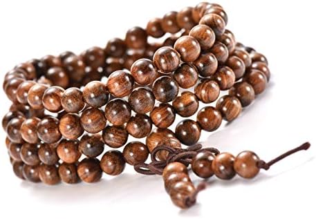 JIIUZUO Mala Beads Bracelet Necklace for Men Women 108 6mm Natural Wood Beads Elastic Cord