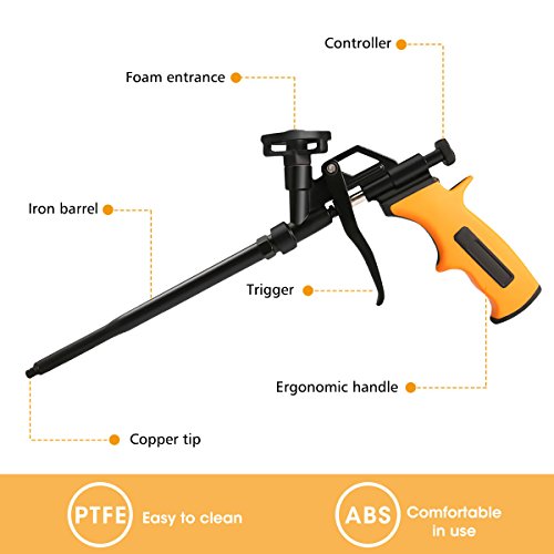 Foam Gun, ATISTORE Pu Expanding Foaming Gun, Caulking Gun Metal Body Pro Heavy Duty Grade Expanding Spray Application Applicator for Caulking, Filling, Sealing, Home School Office Use
