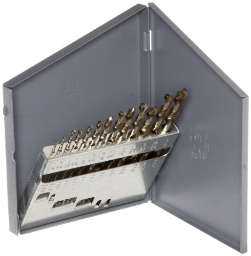 Chicago Latrobe 550 Series Cobalt Steel Jobber Length Drill Bit Set with Metal Case, Gold Oxide Finish, 135 Degree Split Point, Inch, 13-piece, 1/16" - 1/4" in 1/64" increments