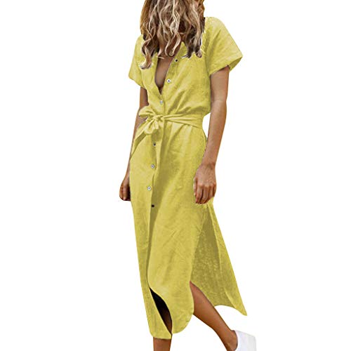 Women Multicolor Striped Buttons Lapel Half Sleeve Long Dress Casual Cocktail Club Party Robe Dresses Beach Sundress