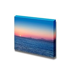 Canvas Prints Wall Art - Beautiful Sunset Seascape with Mountian from Afar | Modern Home Deoration/Wall Art Giclee Printing Wrapped Canvas Art Ready to Hang - 12" x 18"