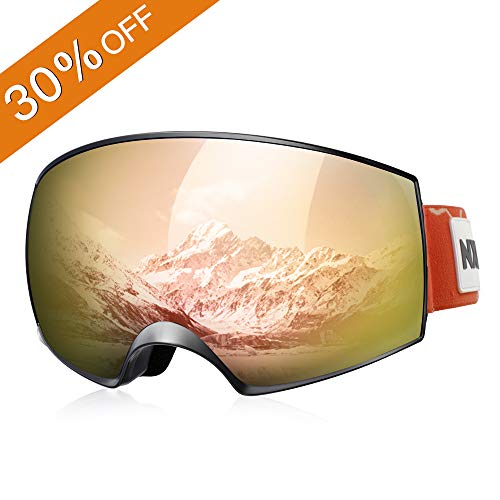 NXONE Snow Goggles Anti-Fog UV Protection Snowboard Goggles with Interchangeable Dual Layer Lens Ski Goggles for Men Women Black Frame with Red Lens