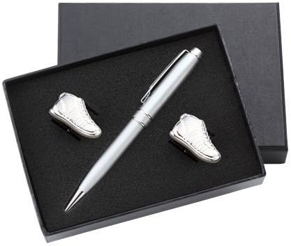 Aeropen International PCU-31 Set Satin Chrome Ballpoint Pen and a Pair of Cufflink in Black Gift Box by Aeropen International