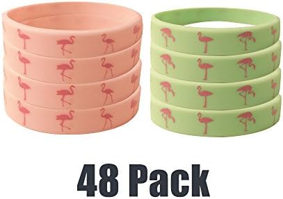 Cleverplay 48 Pack Pink Flamingo Silicone Wristbands Bracelets , Luau Tropical Hawaiian Birthday Party Favors for Kids , Goody Bag Flamingo Supplies Gifts for Boys and Girls