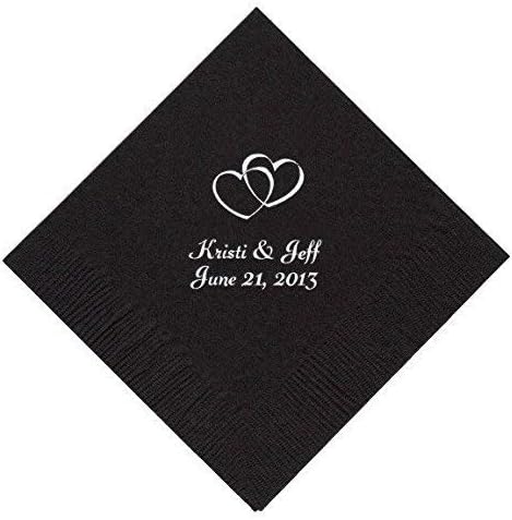 Personalized Cocktail, Beverage or Dessert Napkins - Double Hearts 1 (600)