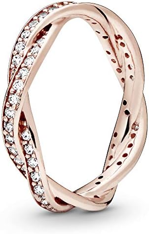 Timeless Bague Torsades en métal plaqué or rose 14 carats avec zircones cubiques transparentes, taille 58