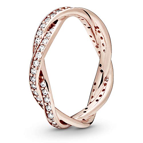 Timeless Anillo trenzado chapado en oro rosa de 14 quilates con circonitas cúbicas transparentes, talla 58