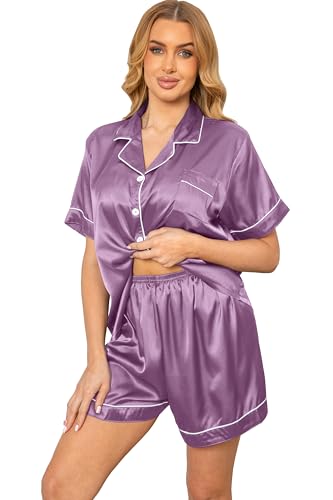 Vopmocld Women Sexy Satin Pajama Short Sets Button Down Silk Summer 2p PJS at Amazon