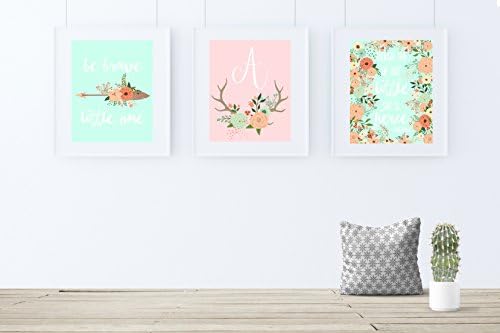 Coral and Mint Nursery Decor, Girl Nursery Art, Boho Nursery Decor, Set of 3 prints only frames not included.