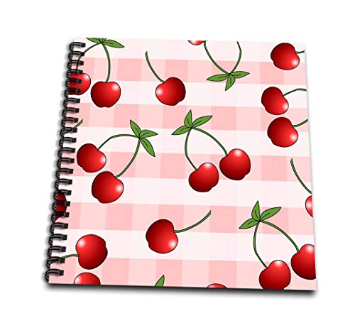 3dRose db_24733_2 Cherry Print Juicy Red Cherries on Pink Check Memory Book, 12 by 12