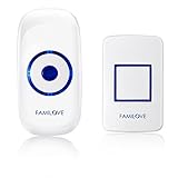 FAMILOVE Smarthome Wireless Doorbell with Receiver Operating Range with 36 Extra Loud Chimes for Home Office , LED Indicator on Push Button Transmitter (WHITE 1 Button and 1 Plugin Receiver)
