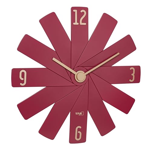 TFA Dostmann 60.3020.05 Designer Wall Clock in The Box Silent Sweep Quartz Clock 12 Pieces Living Room Clock Kitchen Clock Bedroom Clock Decoration Red