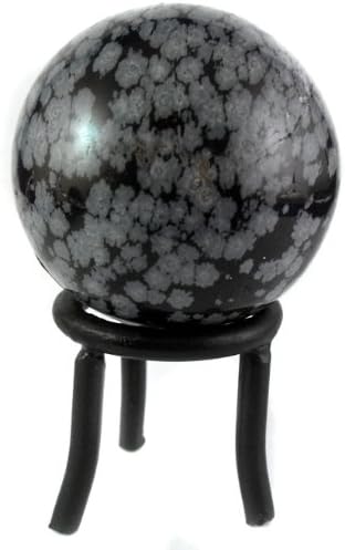 Universal Energy Sphere with Black Iron Stand (Snowflake Obsidian Stone Crystal Ball)