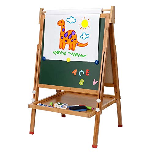 Kids Standing Art Easel with Paper Roll - Height Adjustable Chalk Board Magnetic White Board for Kids Painting and Drawing