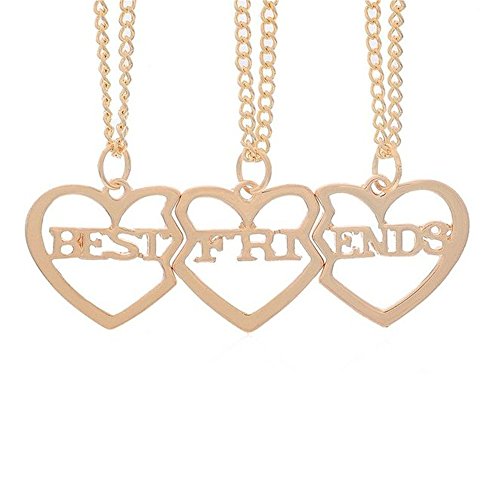 Hollow Out Design Gold Plated BFF Best Friend Heart Split Puzzle Pendant Necklaces 3 Pieces Per Set