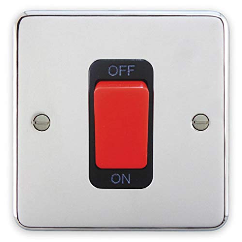 Deta 1923CHB Double Pole Switch 1 Gang 45 Amp Polished Chrome/Black Insert