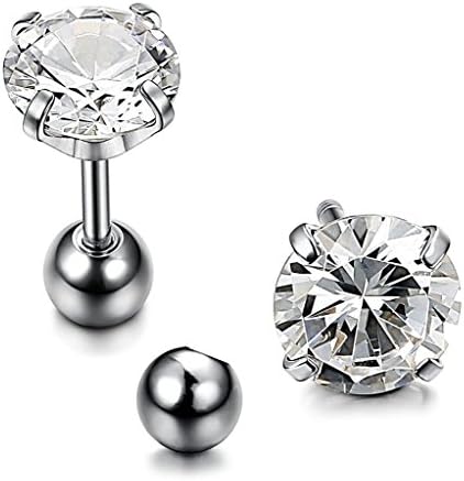 BYO 2 Pcs Stainless Steel Cubic Zirconia Barbell Earrings Cartilage Helix Tragus Daith Stud Earrings