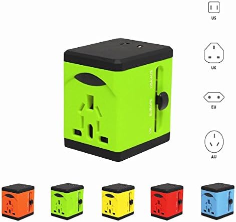 Travel Adapter with 2 USB Charger All in One Universal Plug Adapter Charger Over 150 Courties International Travel Power Plug Wall AC Adapter Universal AC Socket Outlet for Android and iOS Green