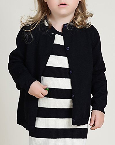 GSVIBK Girls Cardigan Long Sleeve Crewneck Cardigans Solid Knit Button Sweater Cardigan Baby Girl 5-6Y Black 6112