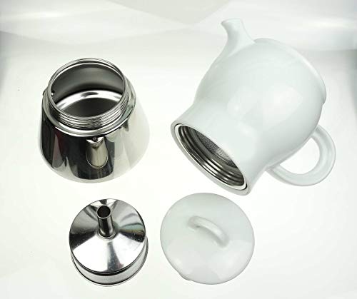 Moka Consorten Italienischer Espressokocher »Carina« | Edelstahl und weißes Porzellan | Füllmenge: 210 ml | Höhe: 18 cm… – Bild 6