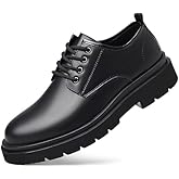 Men's Vintage Leather Lace Up Platform Oxfords Shoes Black Round Toe Soft Rubber Sole Non-Slip Waterproof Business Formal Derby Dress Shoes