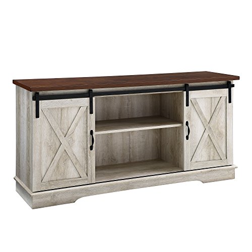 Home Accent Furnishings New 58 Inch Sliding Barn Door Television Stand - White Oak Finish with Dark Top