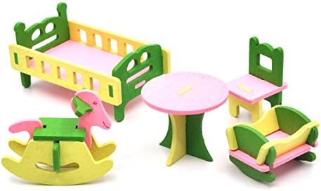 Wooden Dollhouse Toy Furniture Set, Mini Doll House Additional Accessory for Family Living Scenario Pretend Play, Living Room/Kitchen/Bathroom/Nursery/Dinning Room/Bedroom (Baby room 542)