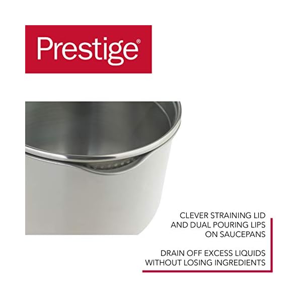 Prestige-Everyday-Cookware-Set-Stainless-Steel-5-Piece-Non-Stick Prestige Stainless Steel Non Stick Pots and Pans Set of 5 - Suitable as Induction Hob Pan Set with Straining Lids…