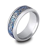 Mingjiahui Sliver and Blue Celtic Dragon Titanium Steel Wedding Band Ring for Mens and Womens 8MM Width Size 7-14