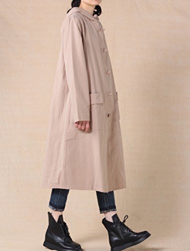 Mordenmiss Women's Long Sleeve Hooded Frog Button Coat with Two Pockets Style 3 M Khaki