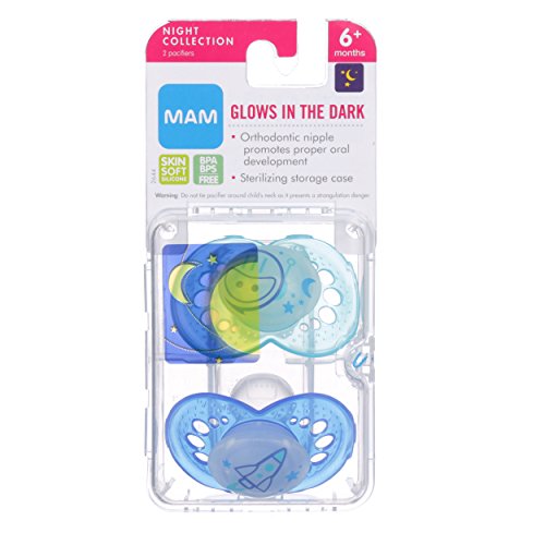 MAM Glow in the Dark Night Orthodontic Pacifier, Boy, 6+ Months, 2