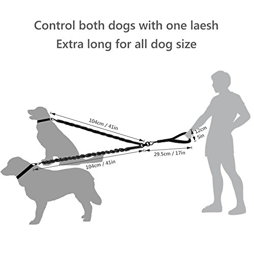 Startostar Detachable Double Dog Leash No-Tangle 2 in 1 Dual Pet Lead with Swivel Padded Handle for One or Two Dogs (Blue)