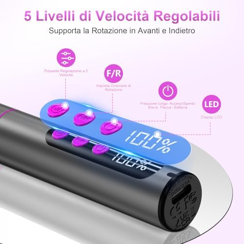 Fresa per Unghie Professionale – 12 in 1 Trapano Unghie Elettrico 35000 RPM con Display LCD, 5 Velocità Regolabili. Fresa per unghiein Gel e Acrilico, Manicure e Pedicure