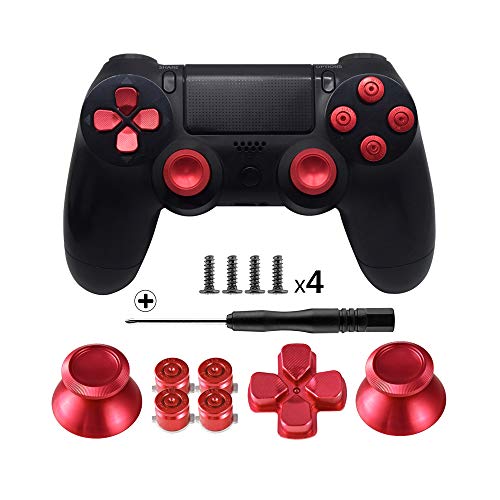 TOMSIN Metal Buttons for PS4 Controller, Aluminum Metal Thumbsticks Analog Grip & Bullet Buttons & D-pad (Red) - Thumbnail 6