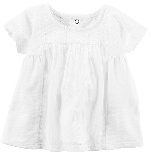 Carter's Girls Short Sleeve Eyelet Yoke Crinkle Tunic Top; White (18 Months)