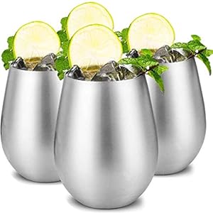 Juego de copas de vino sin tirador de copa de vino D L D de acero inoxidable, copa de vino portátil de 18 oz, adecuada para actividades al aire libre y picnics (4 piezas)